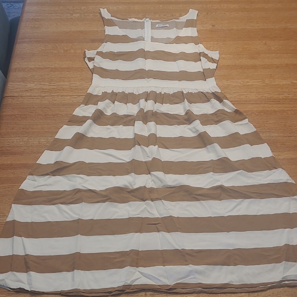 Old Navy Tan and White Striped Sun Dress